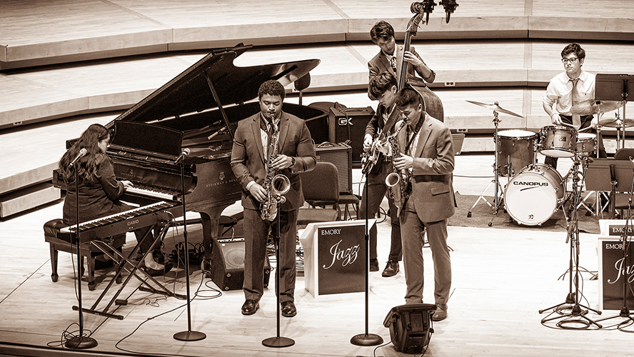 Jazz combo musicians on stage
